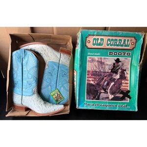 Vintage Old Corral Full Quill Ostrich Boots Men's Size US 9/ 27 MEX Sky Blue